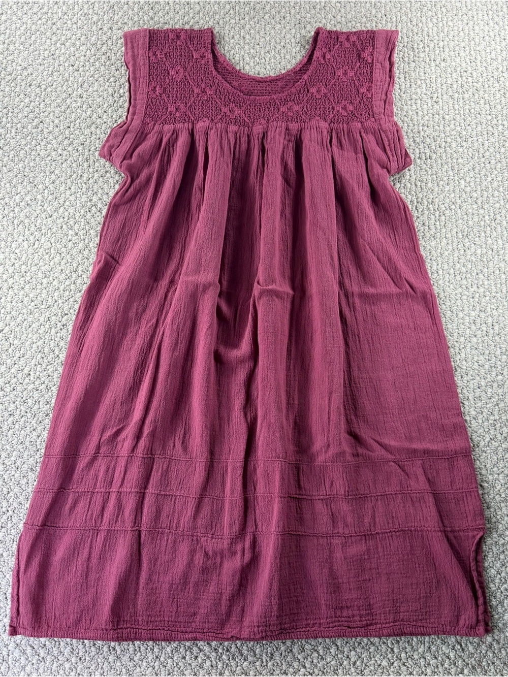Raspberry Babydoll Dress Lightweight Cotton Gauze Crocheted Yoke Boho Eclectic